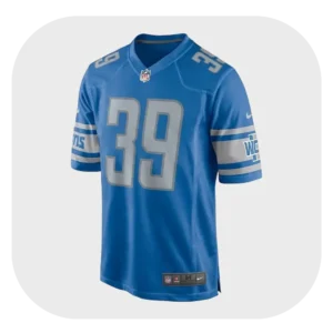 Front view of Jake Bates blue football jersey number 39 with modern athletic fit