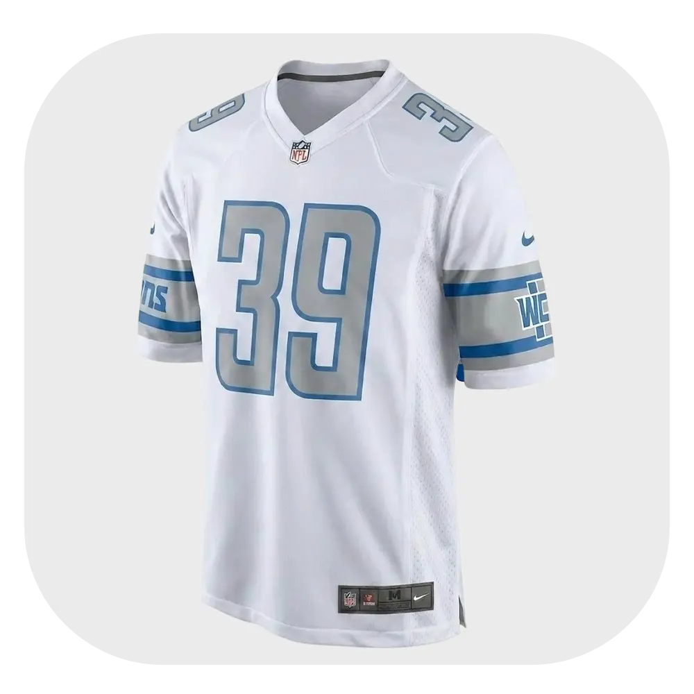 jake-bates-white-jersey-model-front-view. Jake Bates white football jersey worn by model front view stylish fan apparel